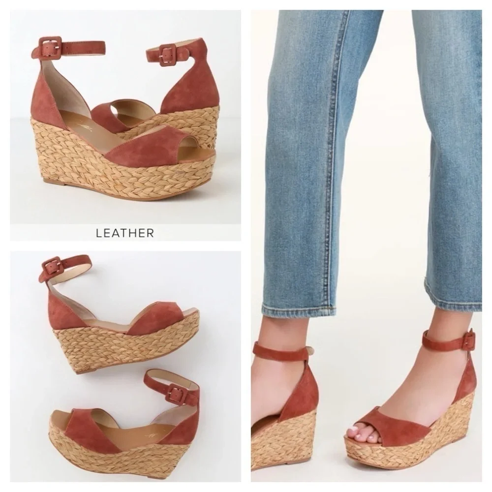 42 Gold MINDIE PLATFORM WEDGE SANDAL IN TOBACCO SUEDE size 40/9